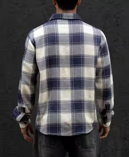 Navy Blue Regular Fit Checked Full Sleeves Shirt
