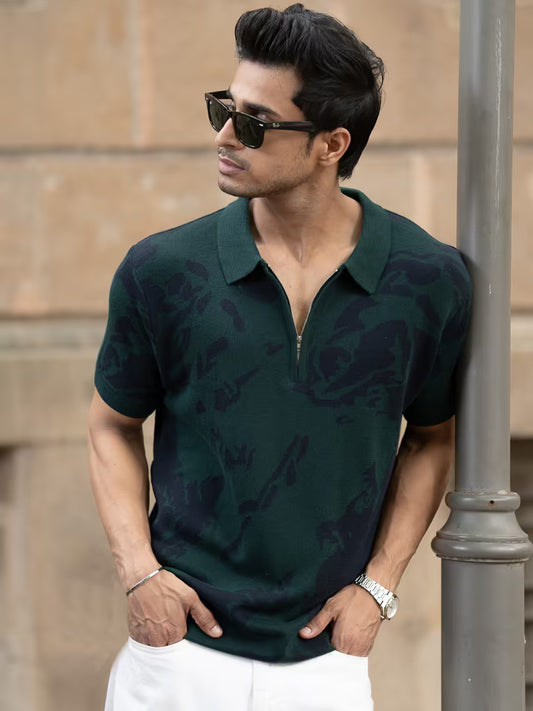 Pine Abstract Knit Polo T-Shirt