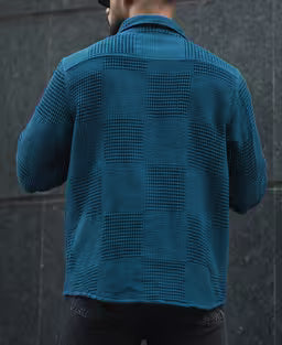 Teal Blue Waffle Structure Regular Fit Full Sleeves Shirt