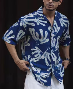 Blue Oversized Half Sleeves Shirt