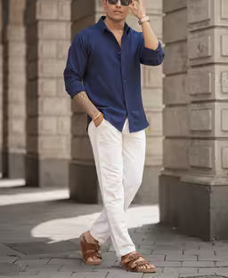 Navy Blue Structured Regular Fit Shirt