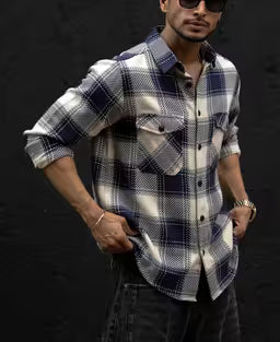 Navy Blue Regular Fit Checked Full Sleeves Shirt