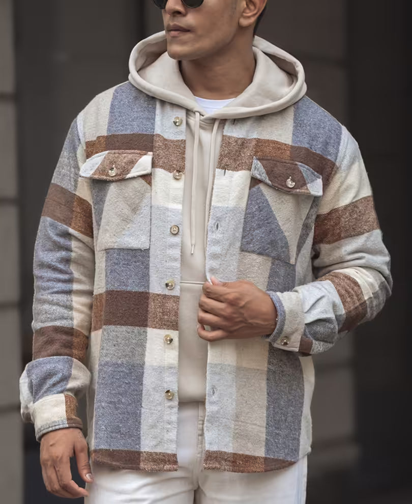 Beige Regular Fit Full Sleeve Shirt With Double Flap Pocket