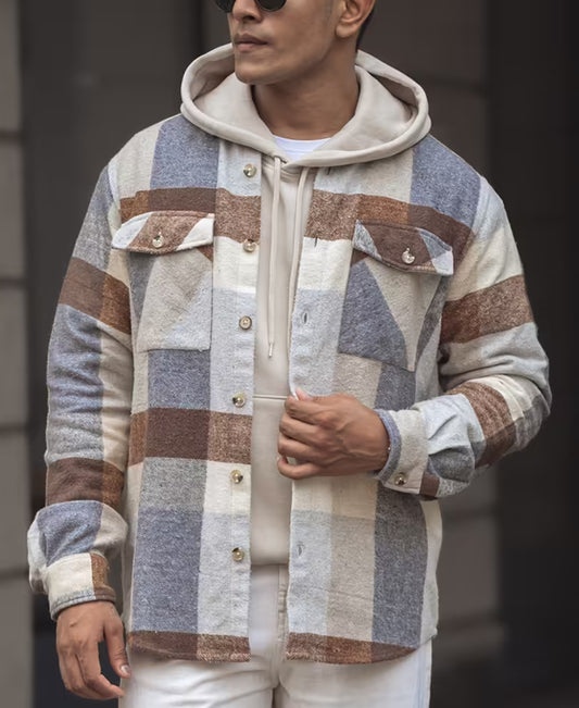 Beige Regular Fit Full Sleeve Shirt With Double Flap Pocket