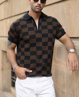 Brown And Black Jacquard Knit T-Shirt