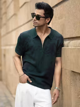 Pine Abstract Knit Polo T-Shirt