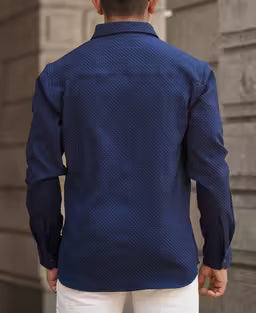 Navy Blue Structured Regular Fit Shirt